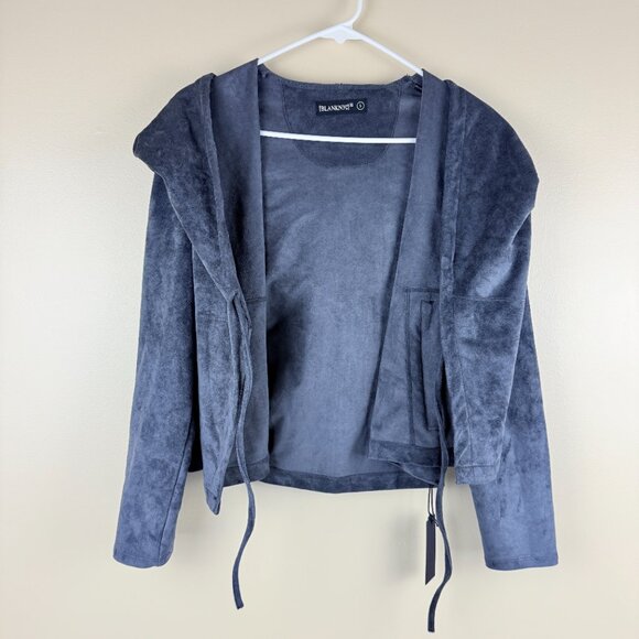 NWT BLANKNYC Women’s Faux Suede Hooded Drape Jacket Sz S Zip Pocket - Picture 2 of 8
